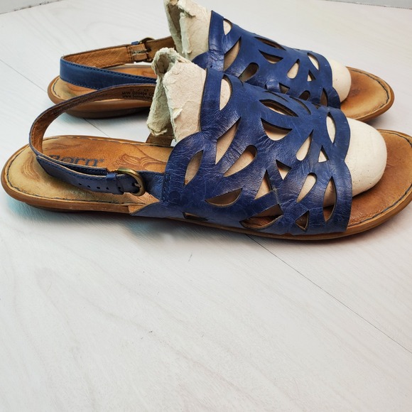 Born Blue Leather Cutout Slingback Sandals Women 11 M/W D20404 - Picture 6 of 14